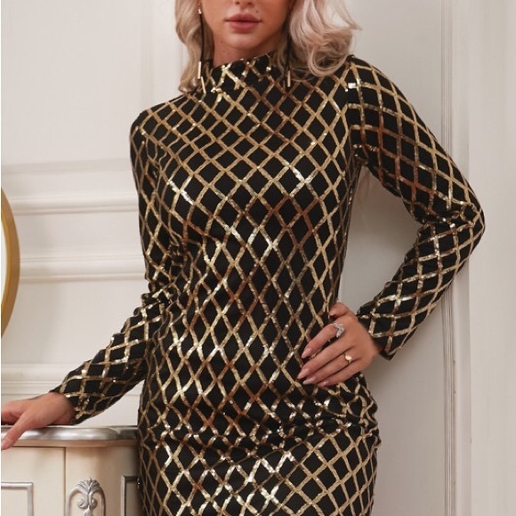 Blk/Gld Bodycon Mini Dress - Picture 7 of 9